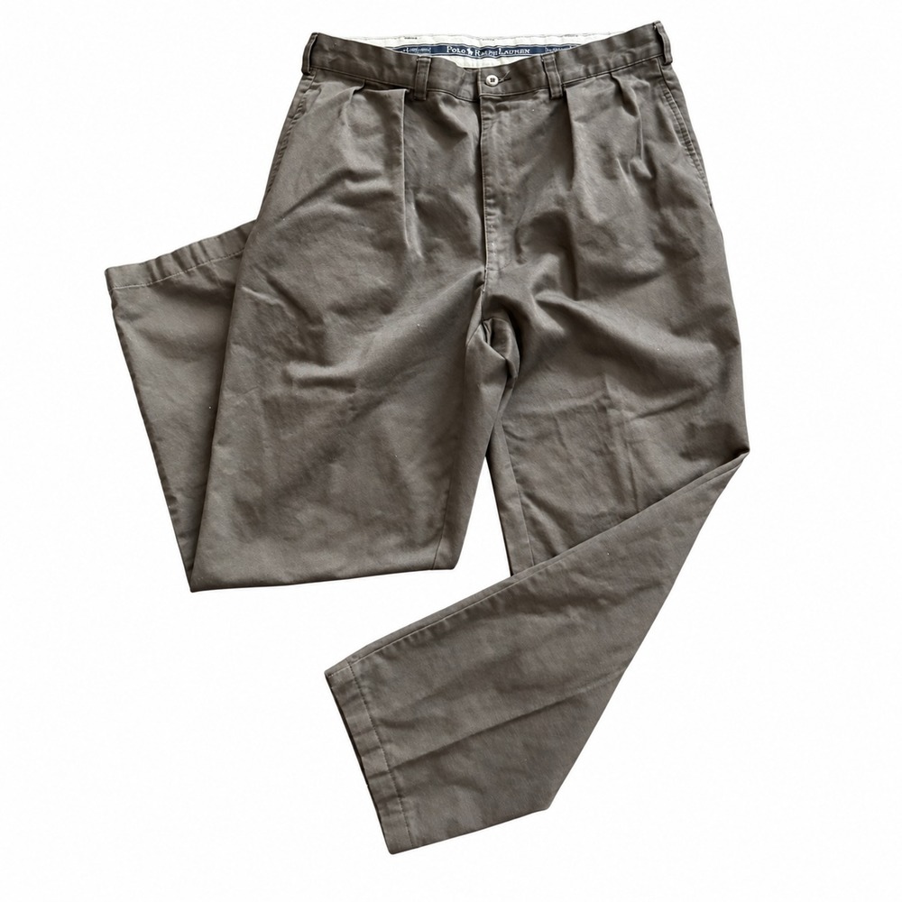 Polo Ralph Lauren Andrew Pant Men 34x30 Brown Vintage Pleated Chino 90s Y2K